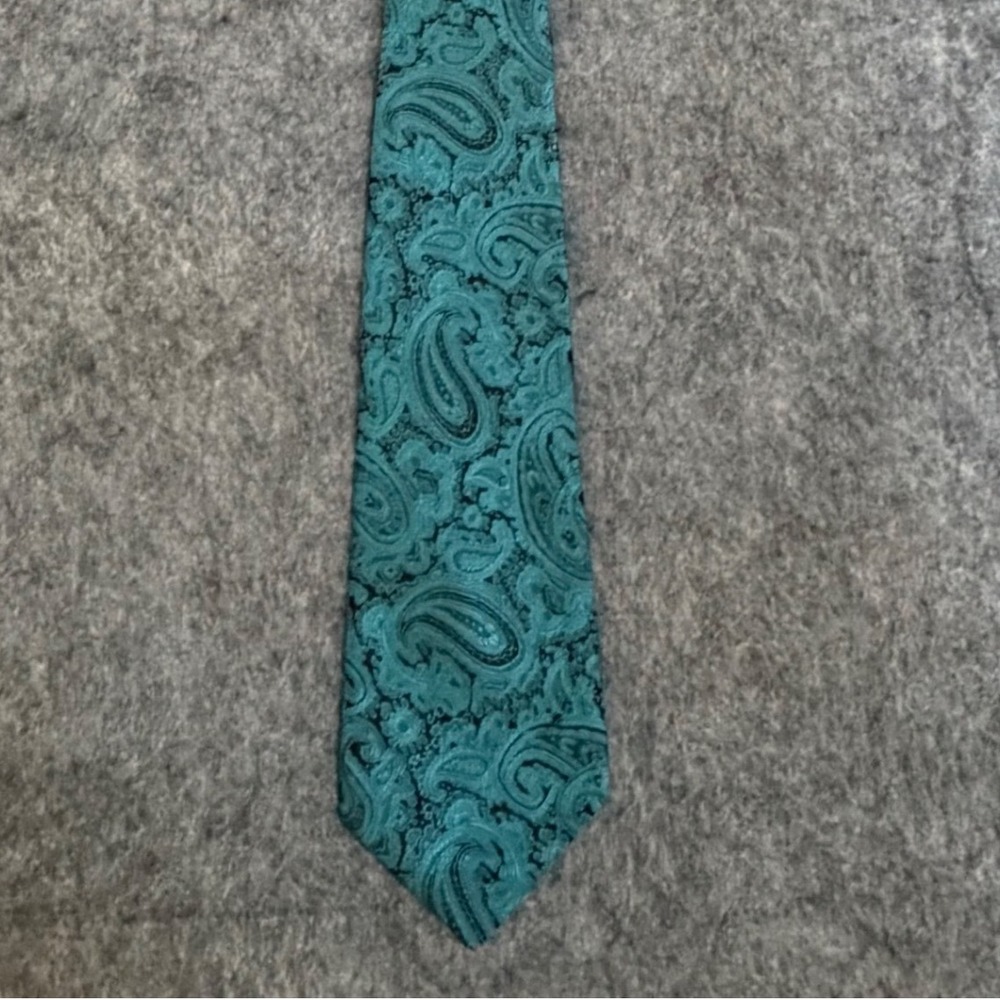 Carolina Bay Mens Teal‎ Black Paisley Necktie Polyester Classic Formal Dress Tie